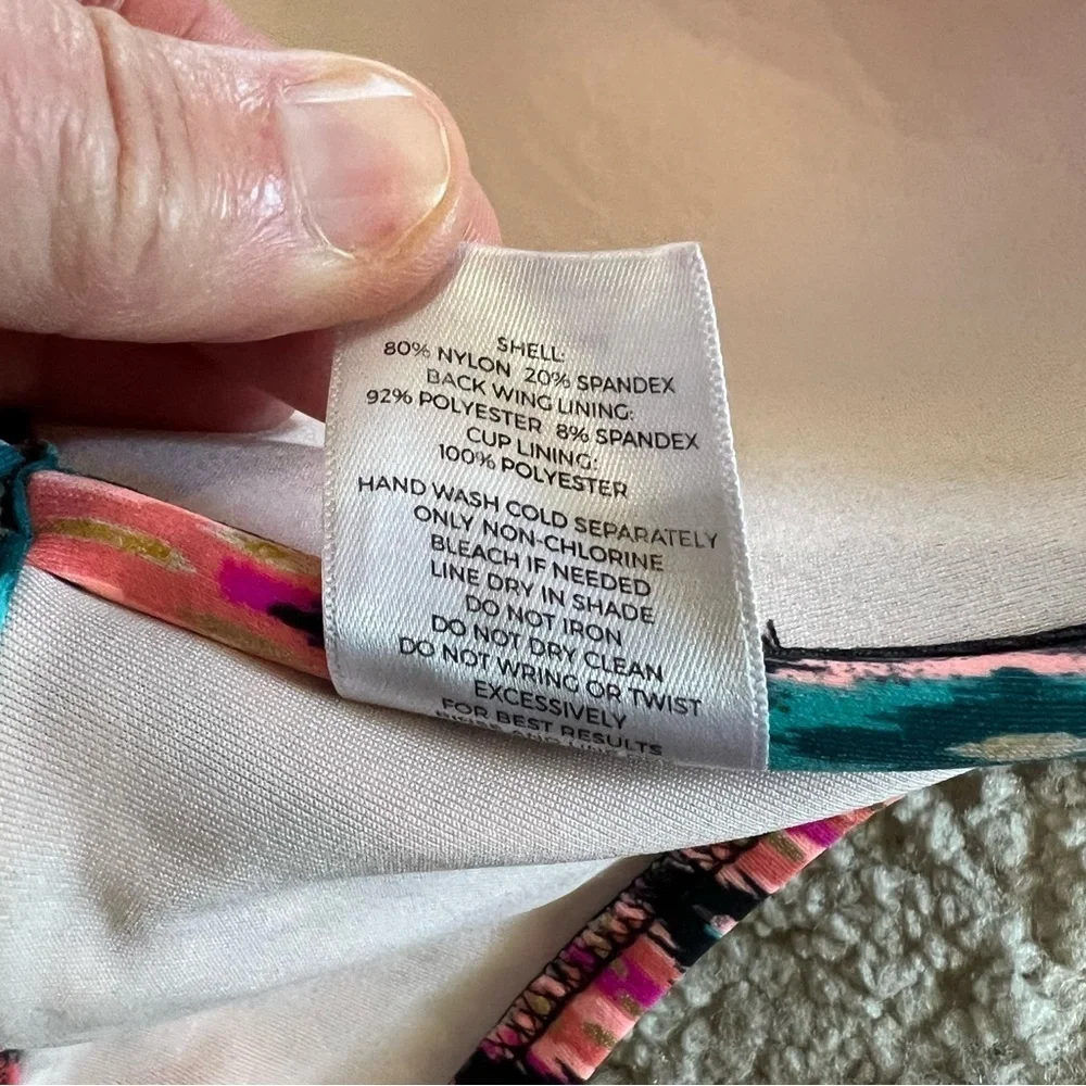 Shade & Shore Peach and Blue Geometric Underwire Bikini Top size 38DD